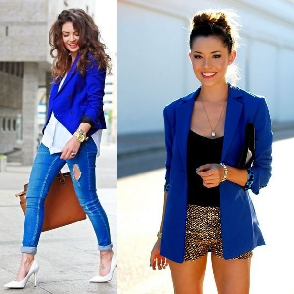 На фото красивые женские пиджаки синего цвета
