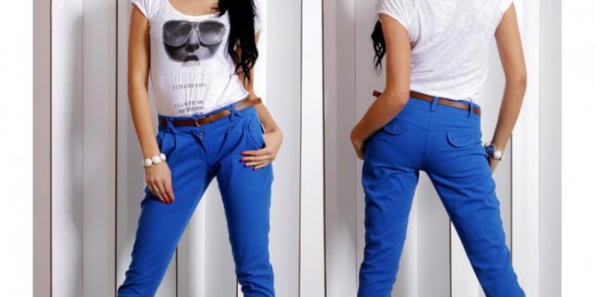 Стильный и модный образ с синими брюками